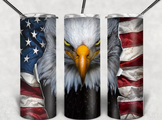 Patriotic Eagle with American Flag 20oz Skinny Double Wall Tumbler with straw and sliding lid Great Gift Idea
