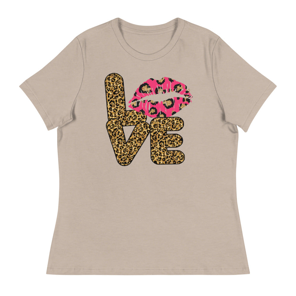Leopard Print Love Lips Women's Relaxed T-Shirt
