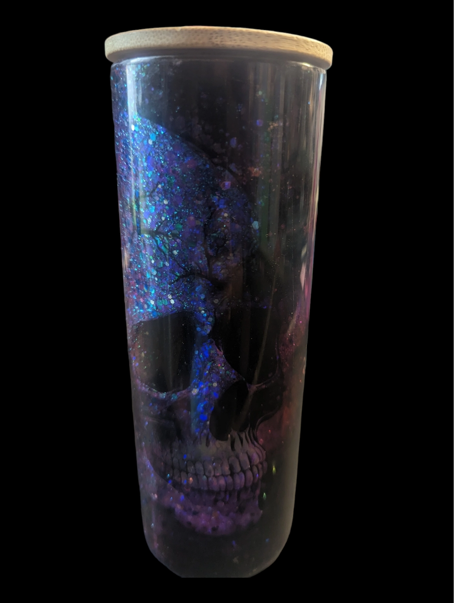 20 oz snowglobe glass tumbler with bamboo lid