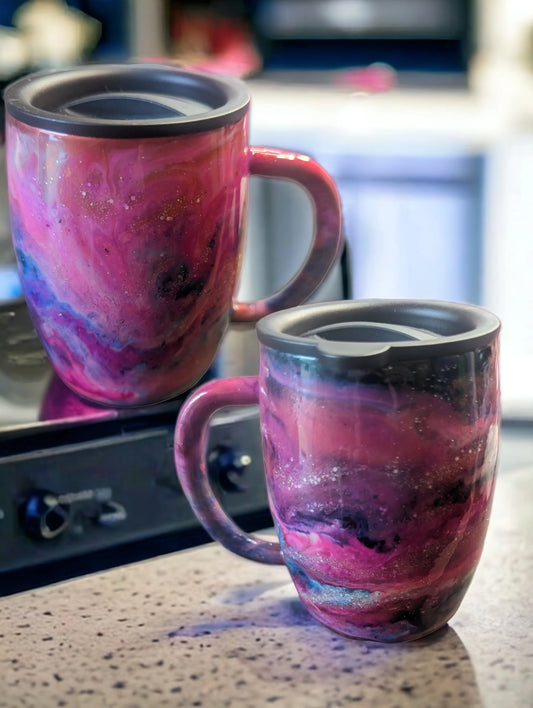 14 oz stainless steel mug with black sliding lid
