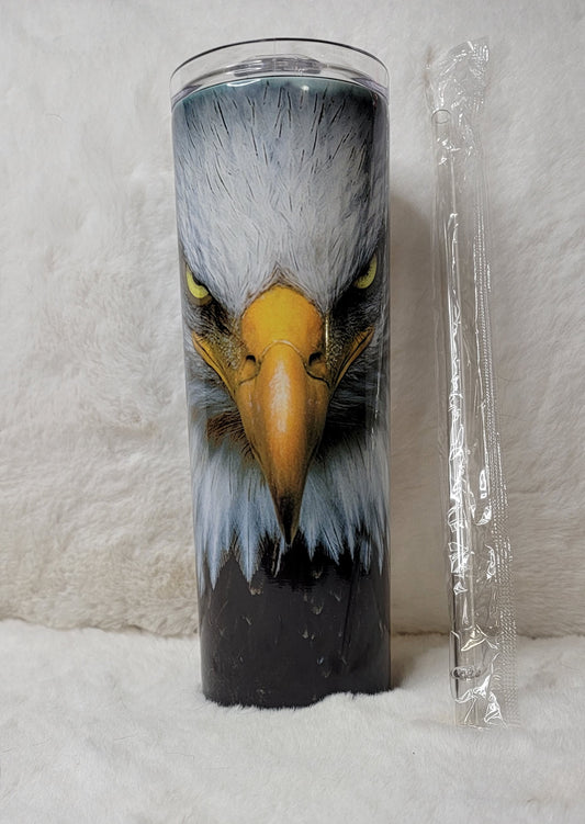 Patriotic Eagle with American Flag 20oz Skinny Double Wall Tumbler with straw and sliding lid Great Gift Idea