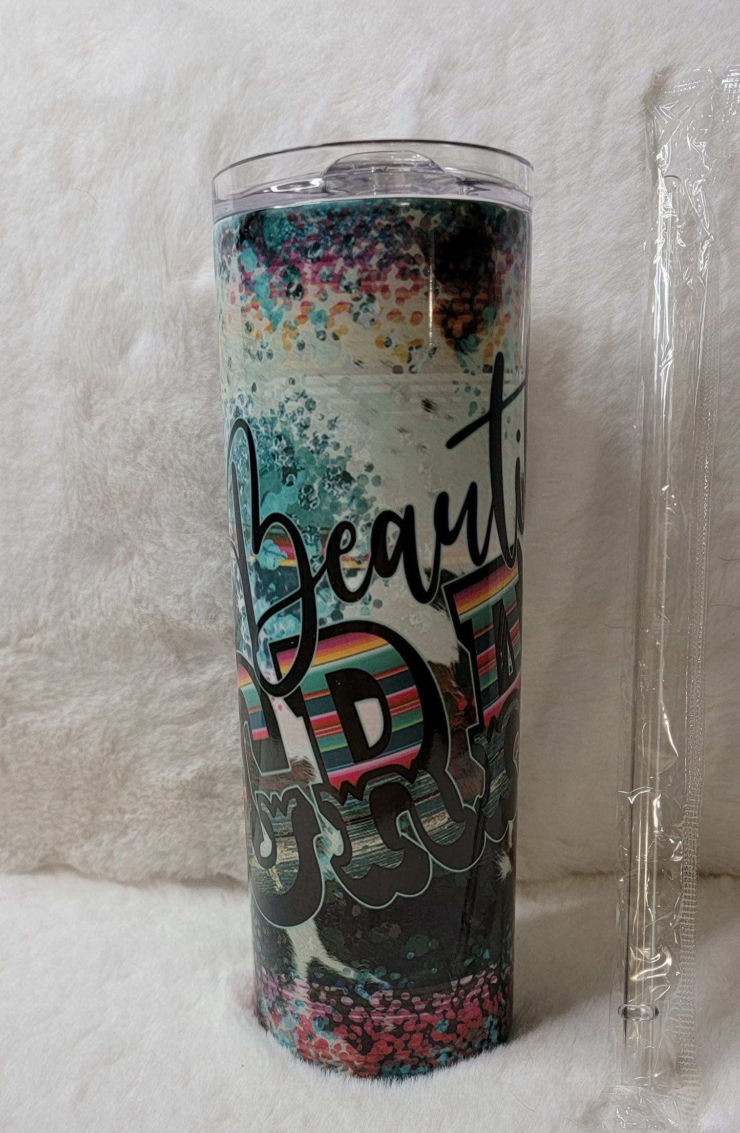 Beautiful Crazy design 20oz Skinny Double Wall Tumbler with straw and sliding lid Great Gift Idea
