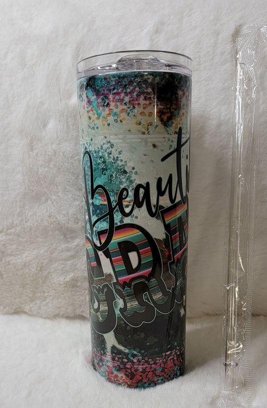 Beautiful Crazy design 20oz Skinny Double Wall Tumbler with straw and sliding lid Great Gift Idea
