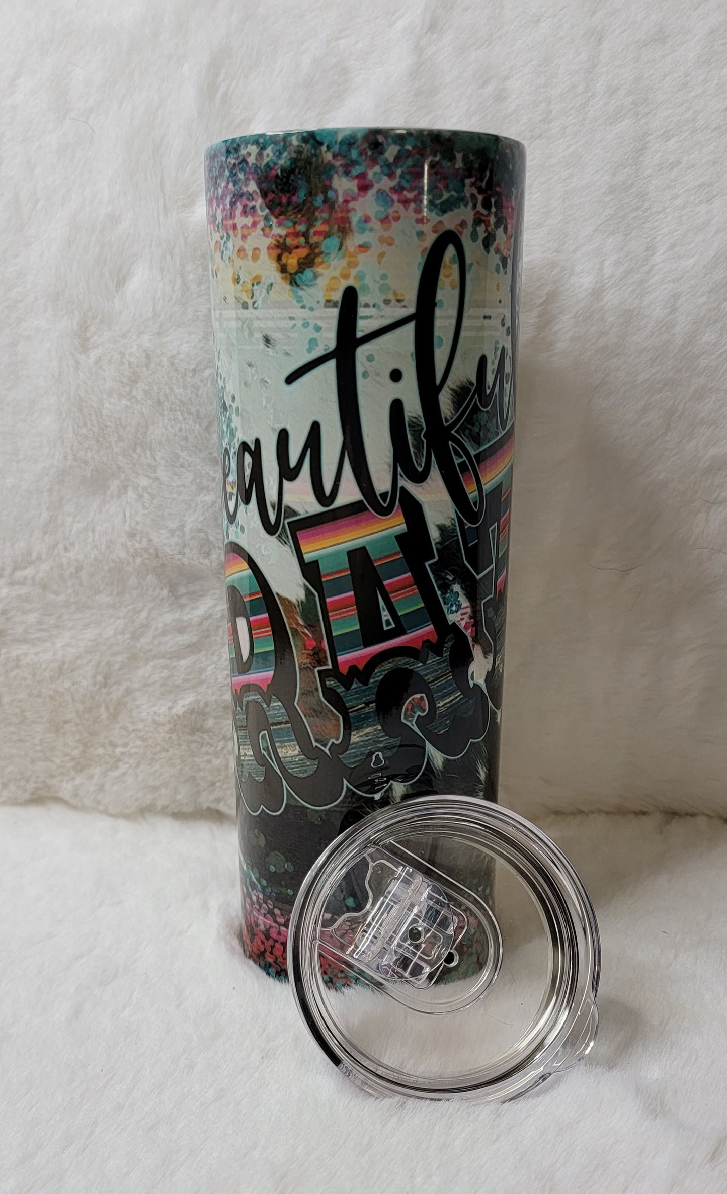 Beautiful Crazy design 20oz Skinny Double Wall Tumbler with straw and sliding lid Great Gift Idea