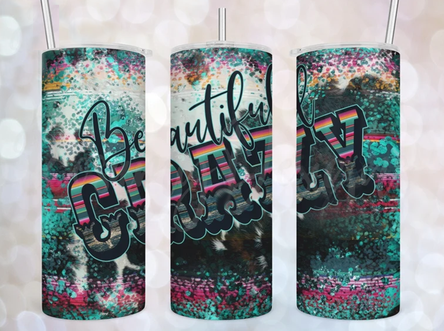 Beautiful Crazy design 20oz Skinny Double Wall Tumbler with straw and sliding lid Great Gift Idea