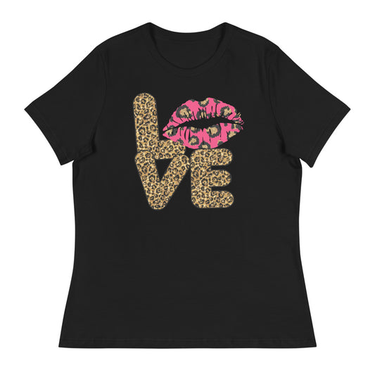 Leopard Print Love Lips Women's Relaxed T-Shirt