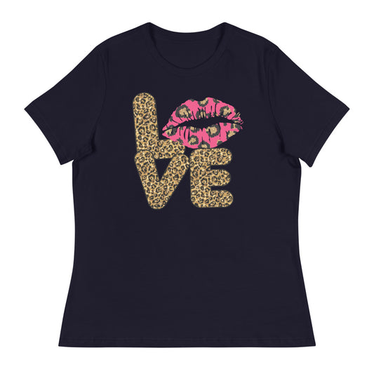 Leopard Print Love Lips Women's Relaxed T-Shirt